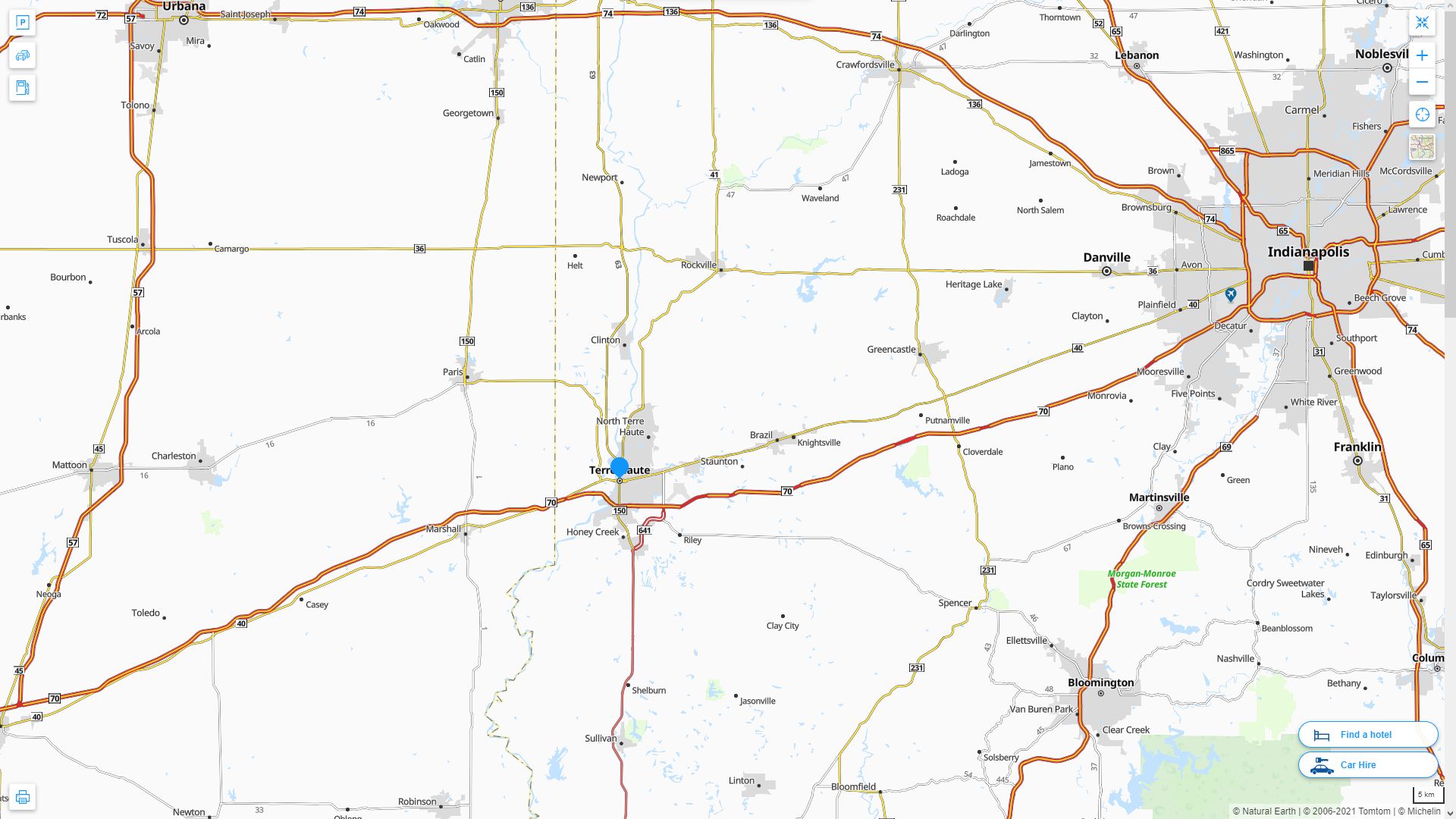 Terre Haute Indiana Highway and Road Map